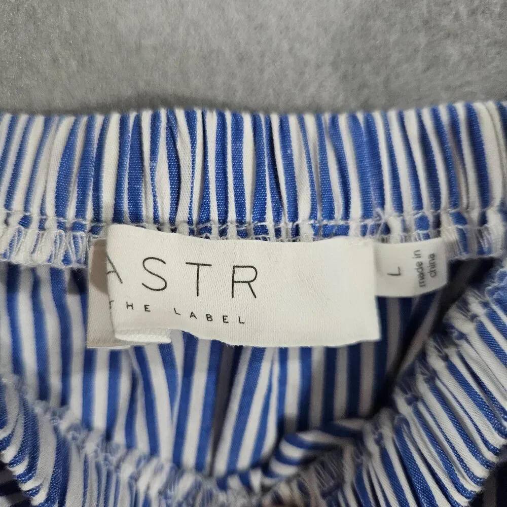 ASTR L Cotton Puff Sleeve Blue Top Matress Stripe Blouse off Shoulder Summer